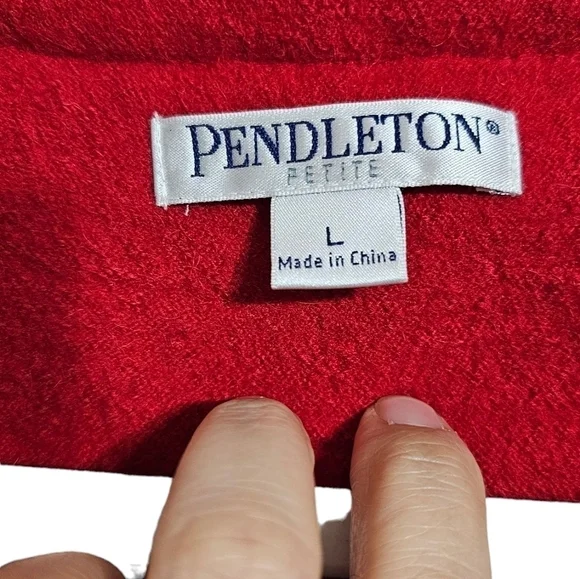 NWT Pendleton red w/ black trim merino wool long sleeve large petit blazer coat - Picture 8 of 8